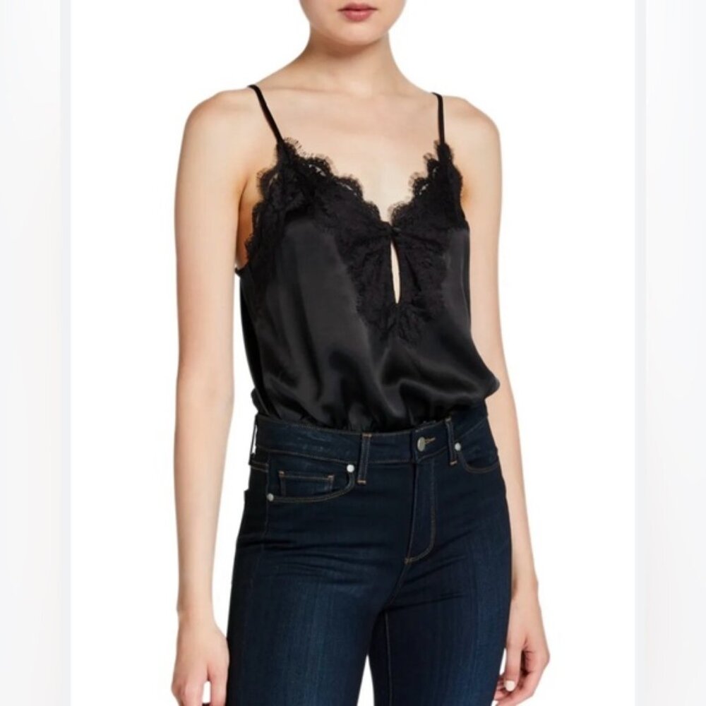 CAMI NYC Iris lace-trimmed silk charmeuse and stretch-jersey thong bodysuit